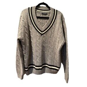 Brandy Melville Sweater Womens Large Gray Navy White Cable Knit Wool Pullover